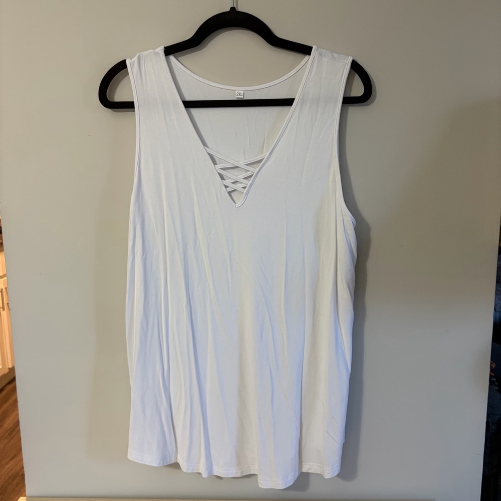 White Sleeveless V-Neck Top